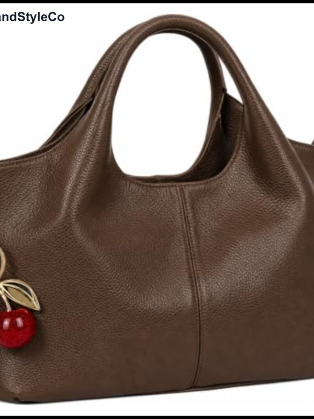 PU Leather Satchel Crossbody Handbag Top Handle Tote with Cherry Charm